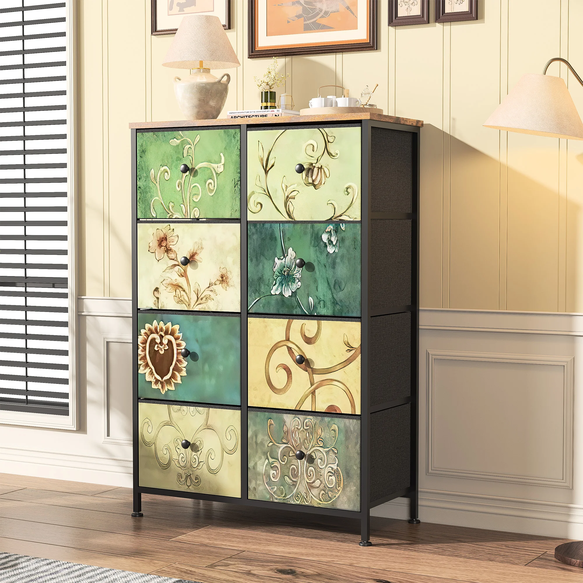 Chest of Drawers with 8 Drawers Chest of Drawers for Bedroom Cabinet Fabric Chest of Drawers Metal Frame for Living Room