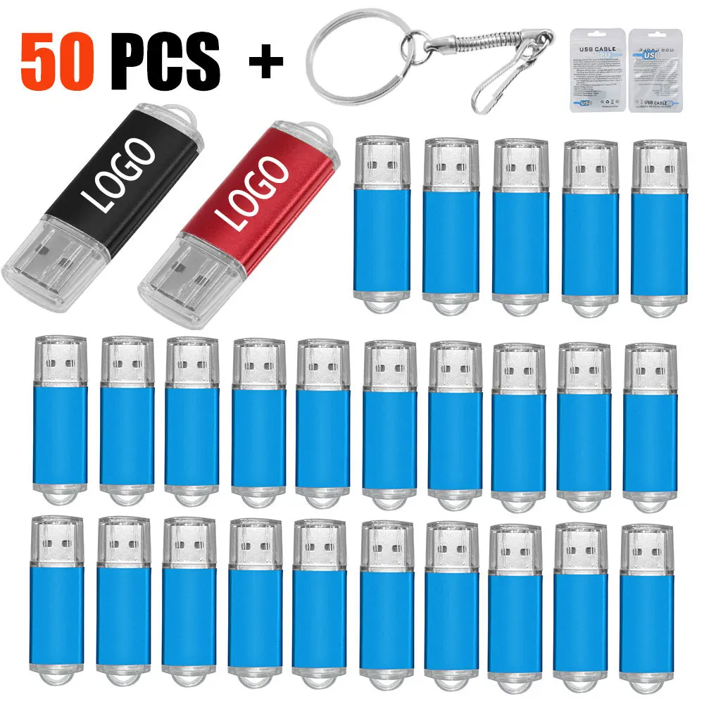 50pcs/lot USB 2.0 Flash Drive 64GB 32GB Pen Drive Mini Memory Stick Pendrive 4GB 8GB 16GB U Disk Thumb Flash Disk Free Logo Gift