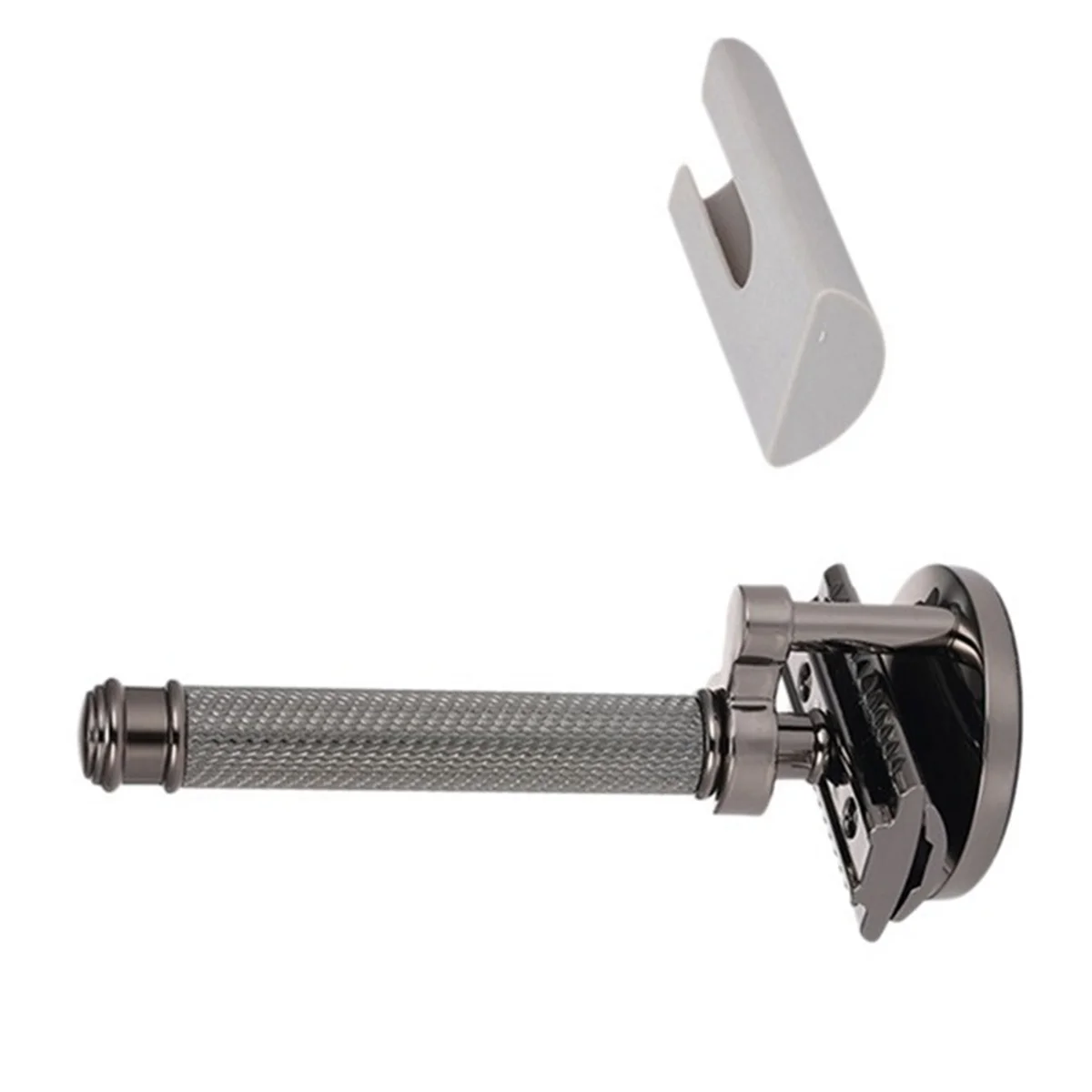 ماكينة حلاقة كلاسيكية آمنة بحافة مزدوجة قابلة للتعديل باللون الرمادي والأسود مع غطاء رأس قاطع أساسي