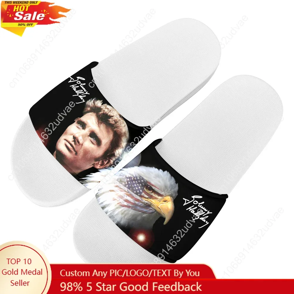 

Johnny Hallyday Slippers Man Woman Boy Girl Tailor Made Slides Sandals Photo Text Customized Bath Shoes Water Shoe White