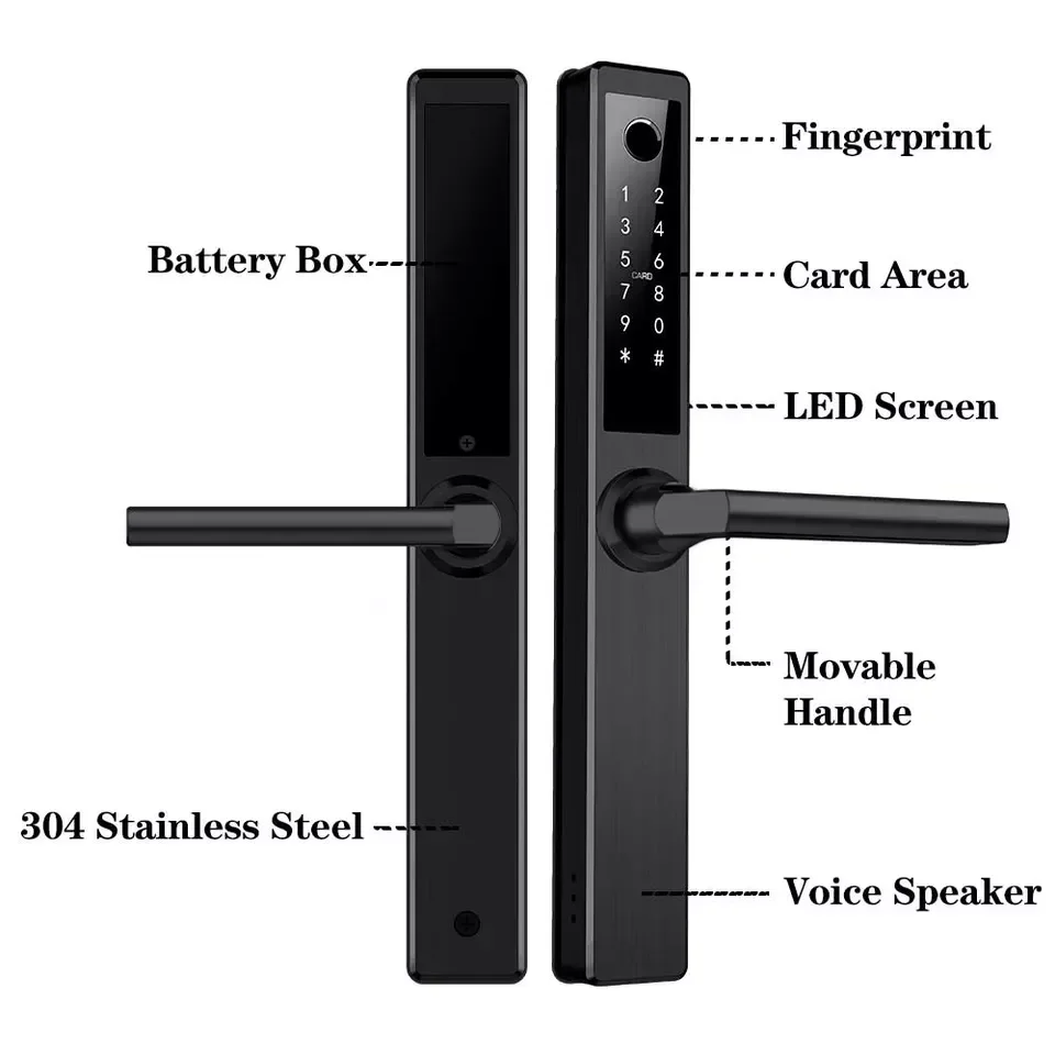 005 Venda quente à prova d'água à prova de fogo fechadura de porta de alumínio inteligente fechadura de porta inteligente fina com impressão digital