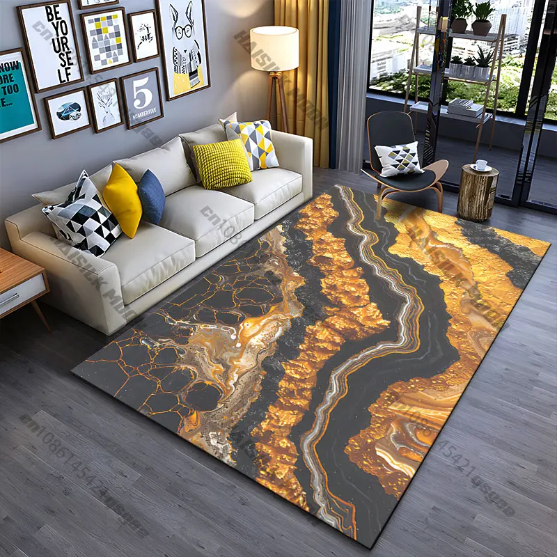 Abstract golden and black patterns carpet Yoga living room room decor children's crawling mat doormat area rug games mat