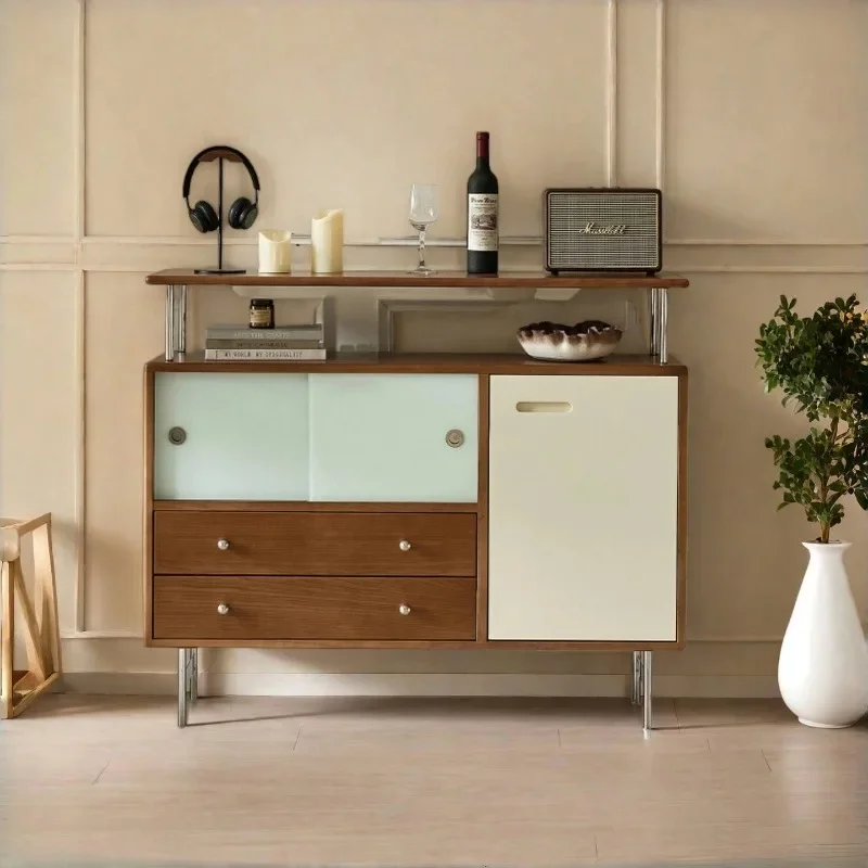 

French retro solid wood dining side cabinet, antique cherry wood small household integrated with wall locker storage cabinet