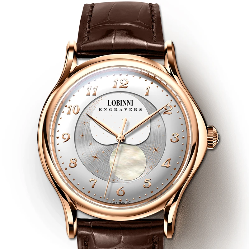 Lobinni Top MIYOTA 821A Movement Men Mechanical Watch Mens Automatic Moon Phase Switzerland Luxury Brand Automatic Watches