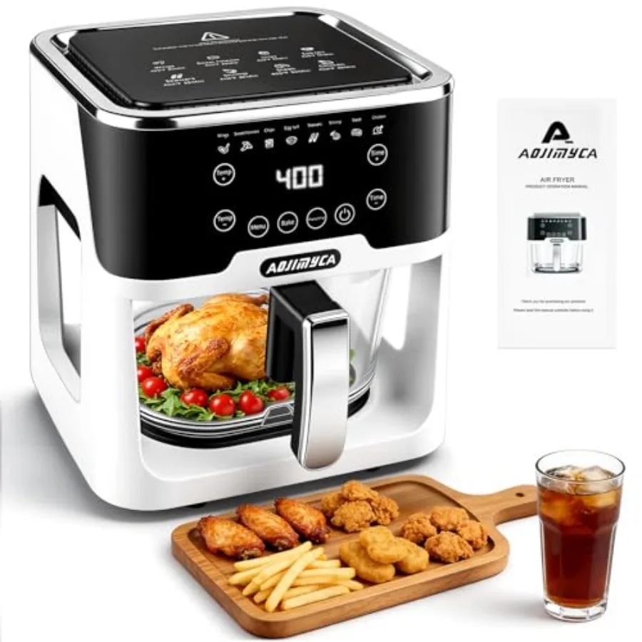 

Portable air fryer for kitchen use tempered glass container transparent color 6.0QT ccity with 8-in-1 functionality non-toxic m