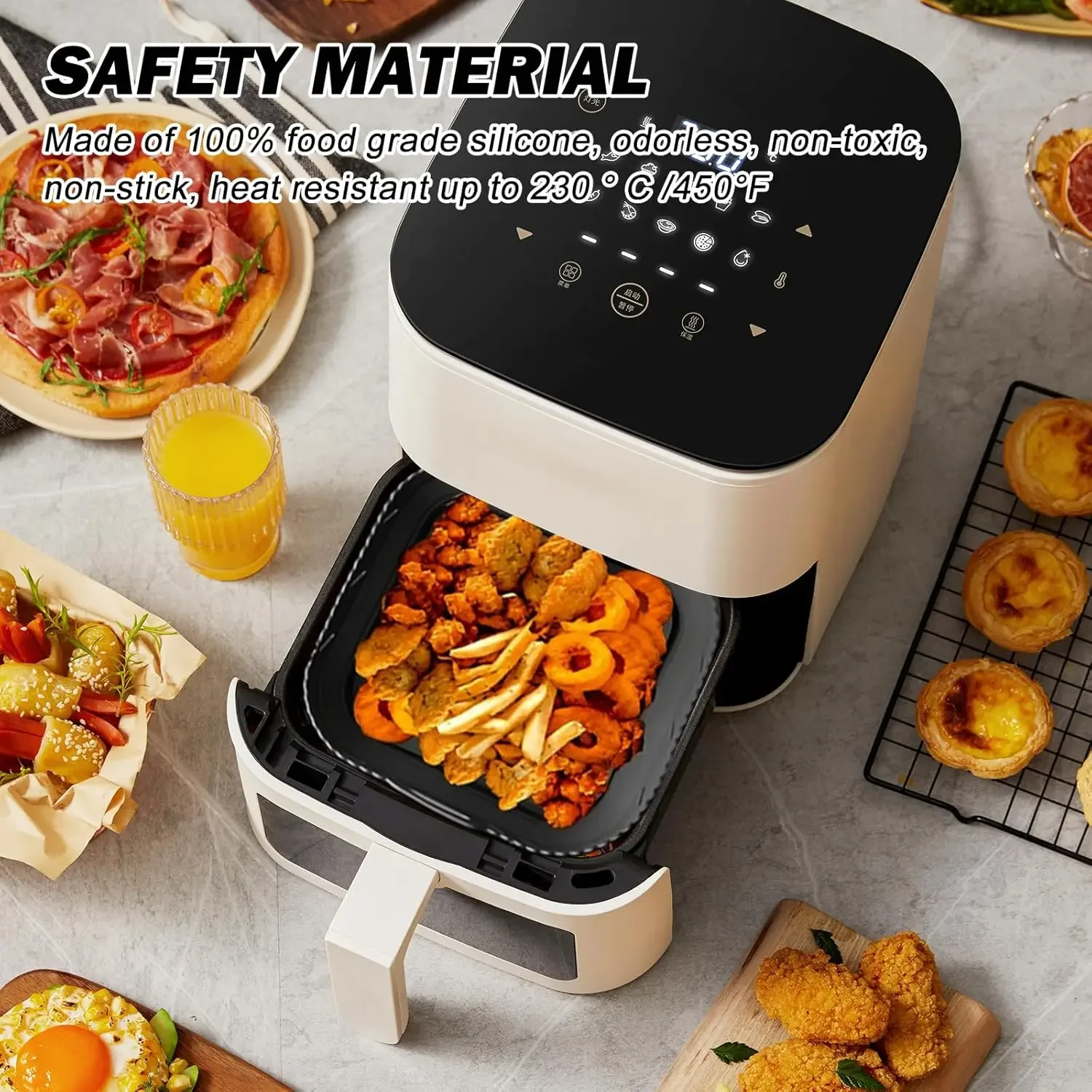 8.5 Inch Air Fryer Silicone Basket Plate Reusable Square Foldable Food-Safe Air Fryer Accesoires Cooking Tool Baking Molds Party