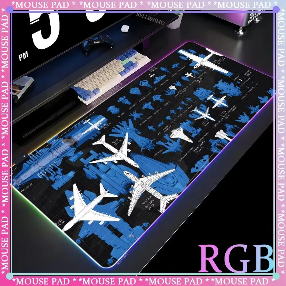 

RGB Aircraft Series MousePad Exploded View Gaming Accessories Carpet Computer Gaming Keyboard Pad Rubber Deskmat Large Mouse Pad