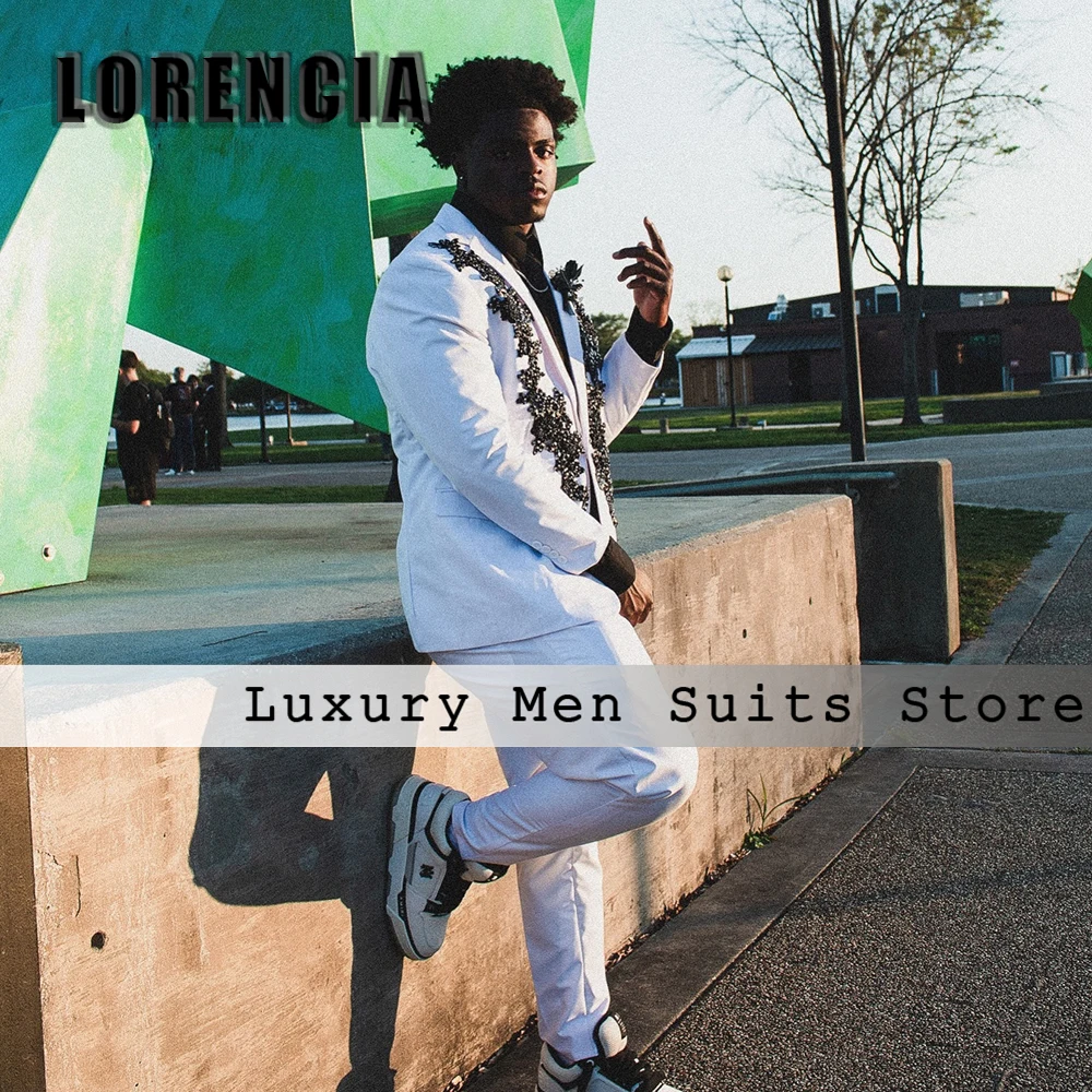 

Glitter Rhinestone Men Suit 3 Pieces Single Breasted Tuxedos Wedding Party Outfits Customized Blazer Pants Vest fatos de homem