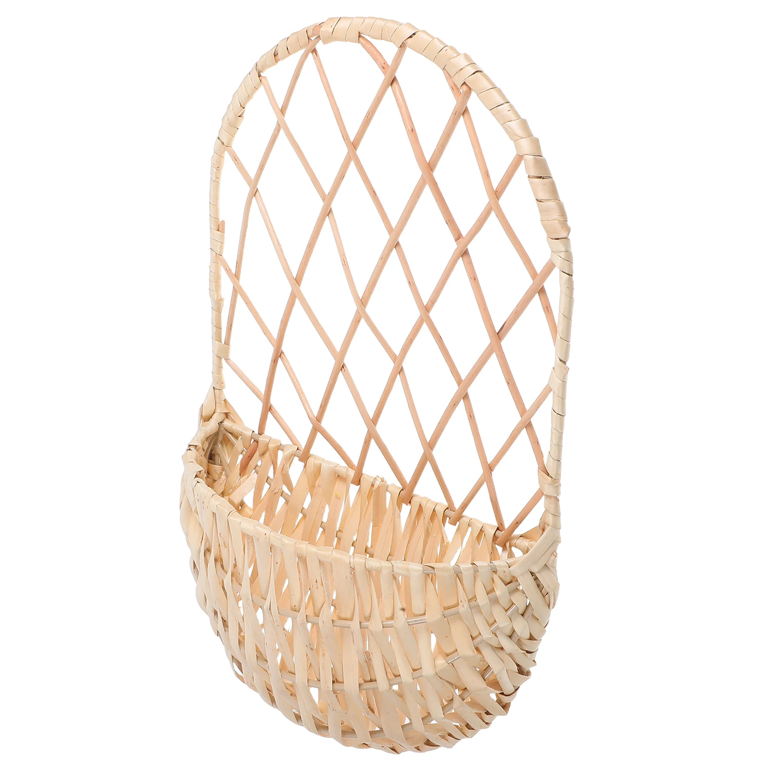 

Hand-Woven Wicker Basket Flat Hanging Storage Organizer Rustic Willow Wall Basket For Balcony Home Garden Space-Saving