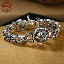 Great Sale 925 sterling silver Retro Personality Tang Grass Turning Transfer Tiger Bracelet Male Trendy Men  Fashion  Jewelry