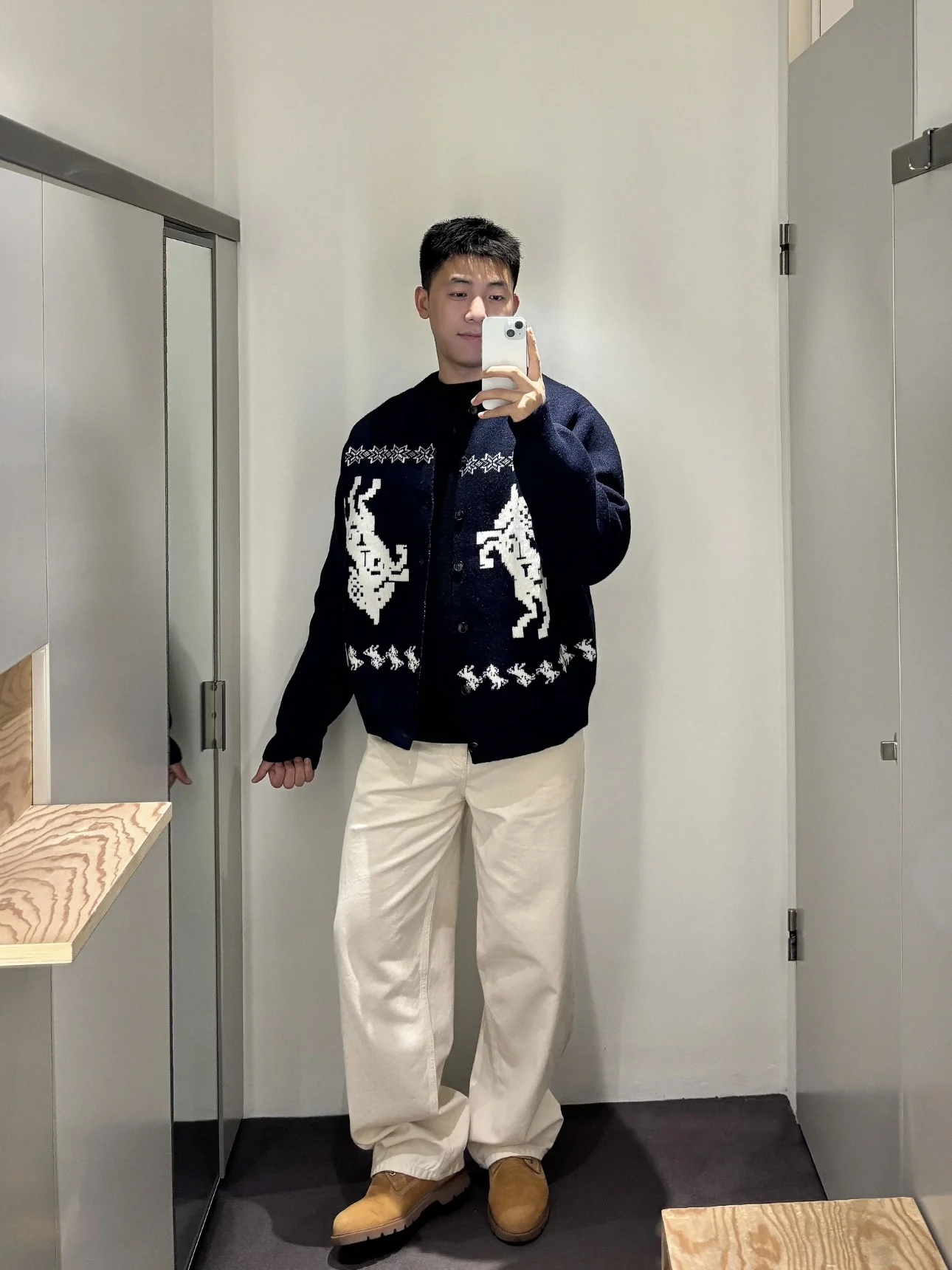 

Retro American Knitted Cardigan Men's Casual Loose Warm k Blue Sweater Jaet Autumn Winter Fair Isle Pattern Long Sve