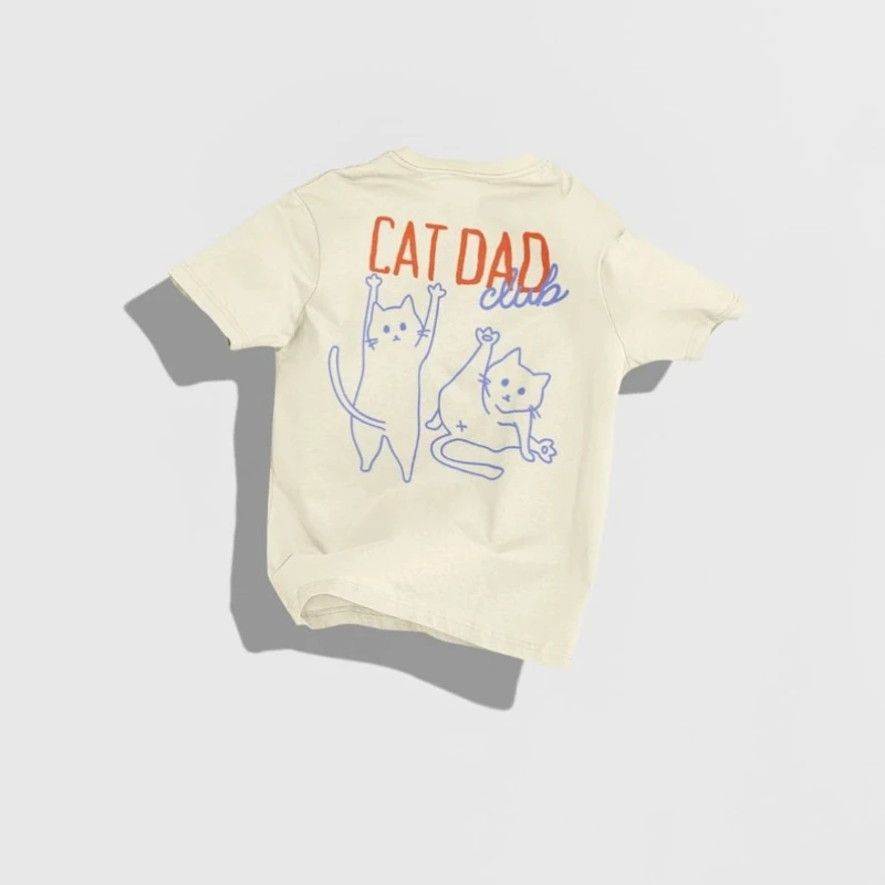 Club Cute Cat Dad Shirt Back Design Unisex Tee Funny Lover New Pet Parent Apparel Gift Regular Short Sleeve Graphic Tshirts