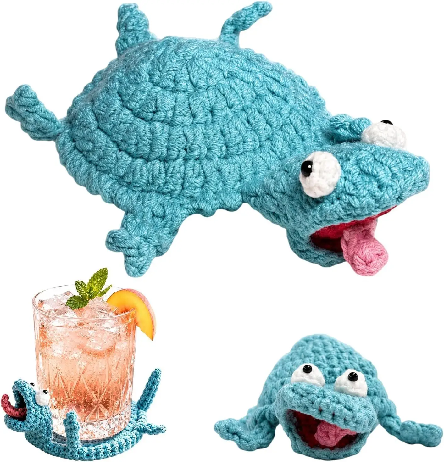 Crochet Lizard Coaster, Handmade Amigurumi Cup Mat for Desk Table Protection, – Protects Tables from Heat & Scratches
