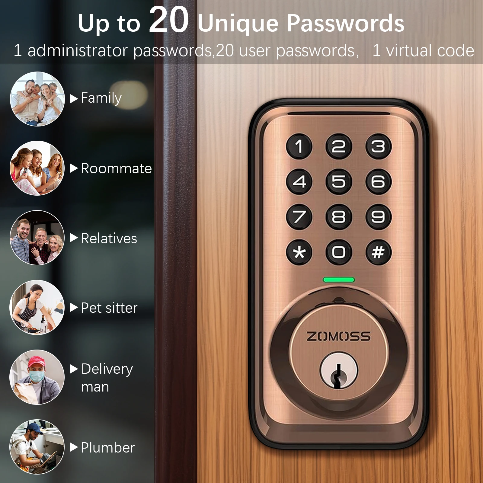 ZOMOSS Keypad Door Lock-Keyless Entry Door Lock-Smart Deadbolt Lock-Anti-Peeking Password-Auto Lock Easy To Install