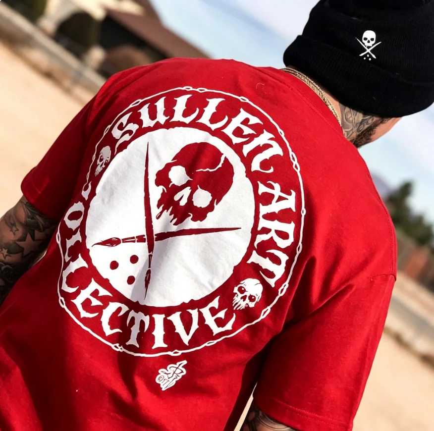 2026 Men's Extra Large T-Shirt Gothic Circular Badge Skull Pattern Short-Sleeved Gender Neutral T-Shirt