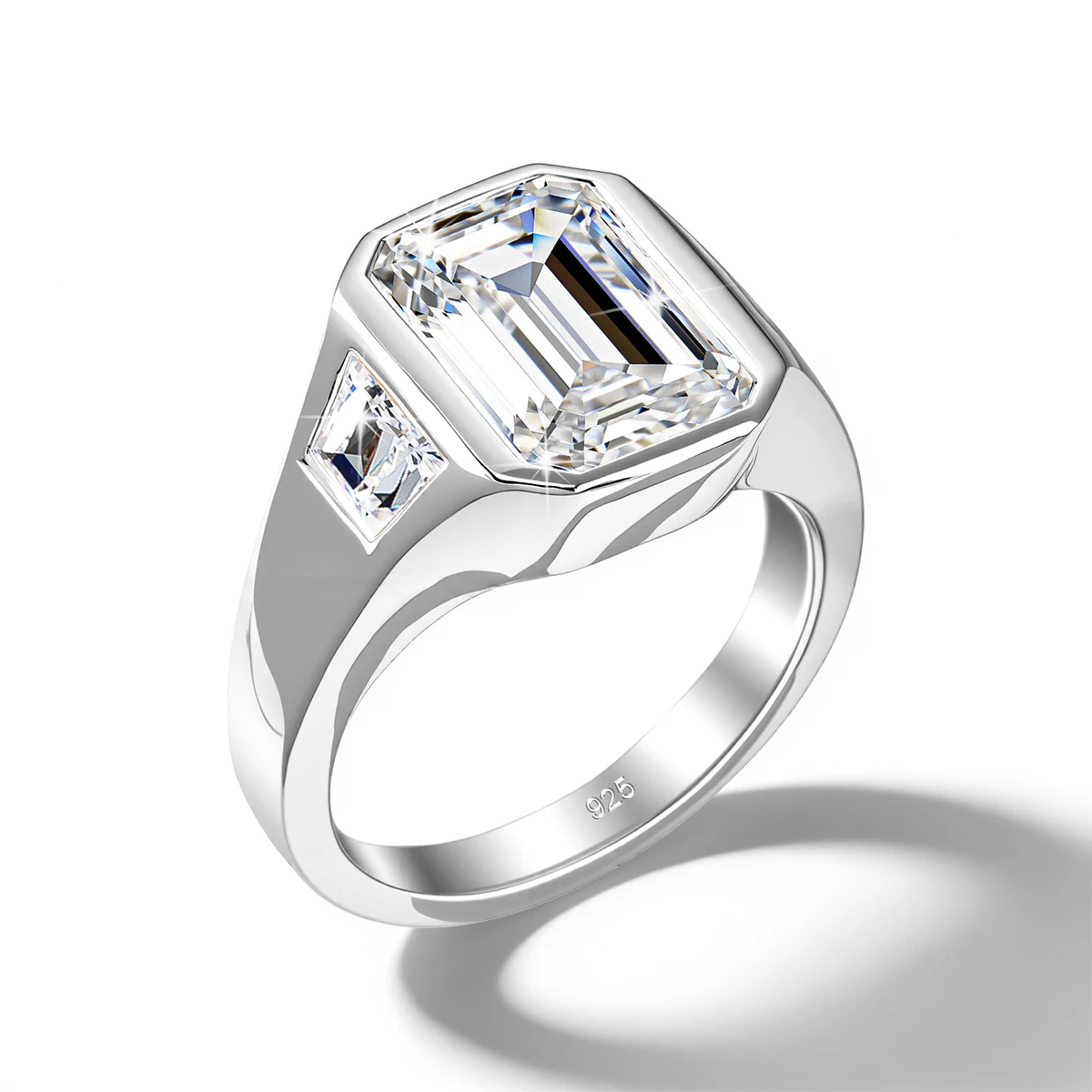 3CT Smaragdschliff Moissanit-Ringe für Männer und Frauen D VVS1 Drei-Stein-Verlobungsring mit seitlichem Trapez 925 Silber Hochzeitsschmuck – Detail 9