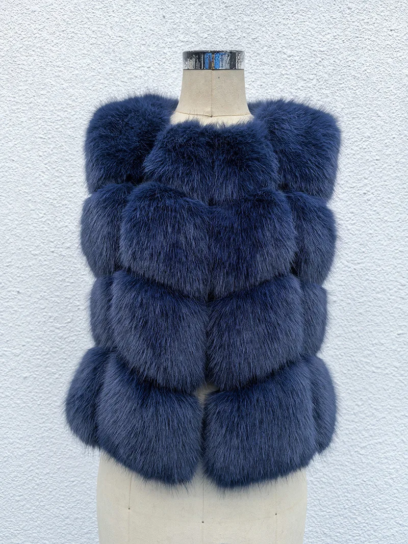 

Fashionable Warmth Luxury Outerwear Bodywarm Waistcoat Gliet Faux Fox Fur Vest for Women Sleeveless Natural Cropped Jacket