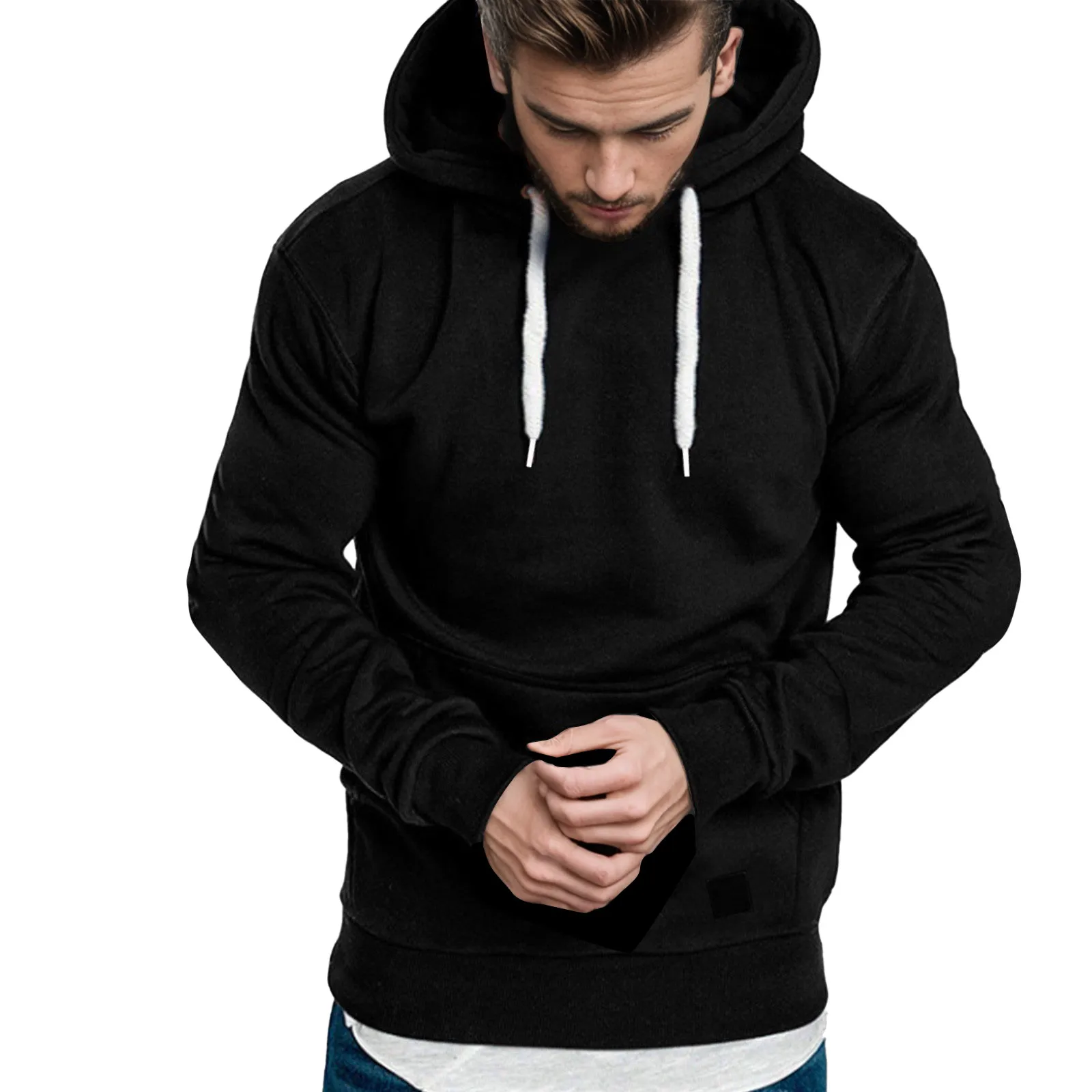 

Mens Casual Hoodies Splicing Large Size Loose Sweatshirts Solid Color Long Sleeve Hooded Drawstring Pocket Simplicity Tops