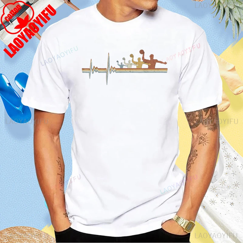 

Ретро водное поло EKG Heartbeat футболка хлопок с коротким рукавом повседневная модная свободная мужская футболка Harajuku летняя уличная футболка