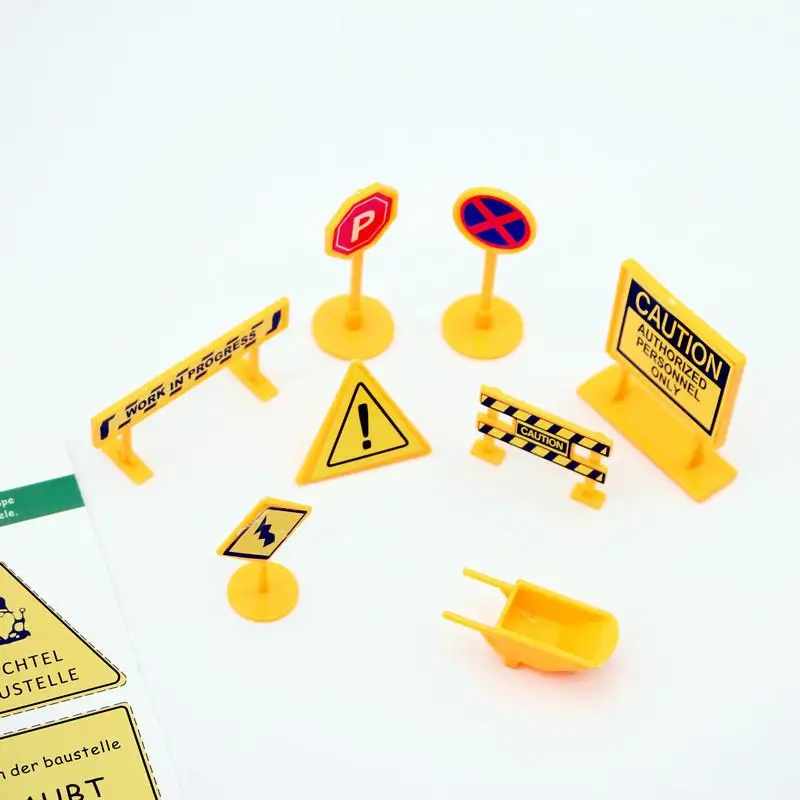 8 pezzi di cartello stradale per ingegneria cittadina per casa delle bambole, modello di traffico giallo, oggetto di simulazione, ornamento, giocattoli in miniatura, accessori per casa delle bambole