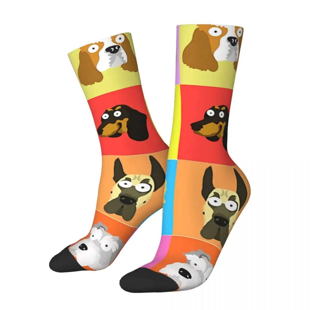 

Funny Crazy Sock for Men Dogs Block Hip Hop Harajuku Dogs Design Seamless Pattern Printed Boys Crew Sock Novelty Gift