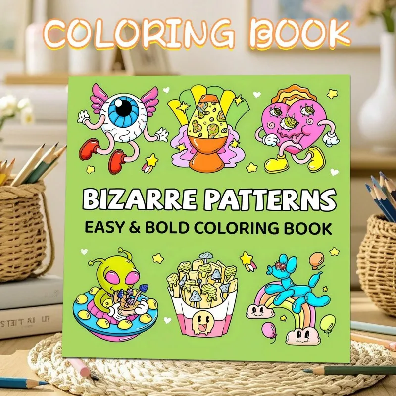 Bizarre Patterns Adult Coloring Book Bold Easy 24 Pages Strange Abstract Designs Relaxing Creative Gift