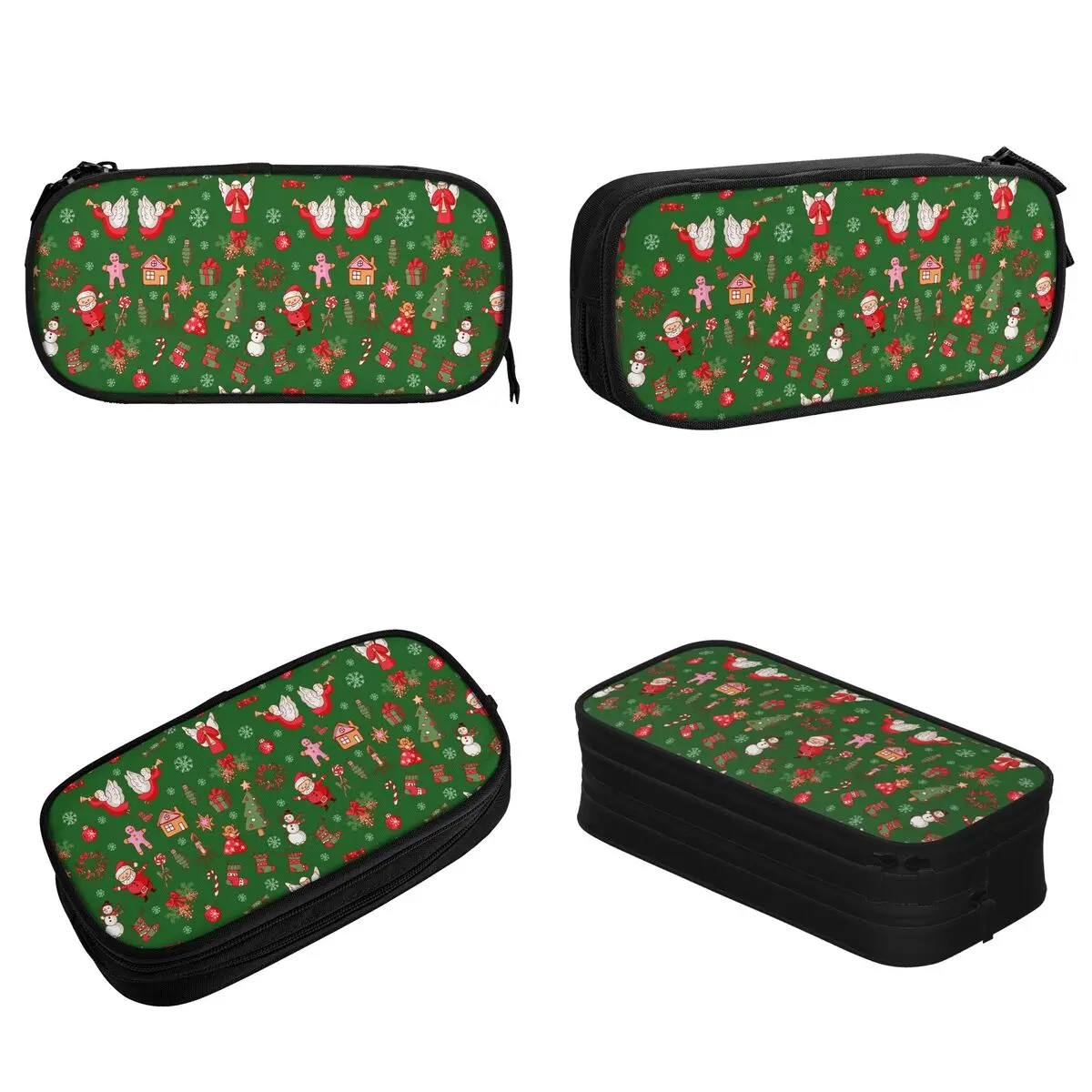 Cartoon Christmas Green Trees Pencil Cases Happy Xmas Pen Holder Pencil Bags Large Storage School Supplies Cosmetic Pencilcases