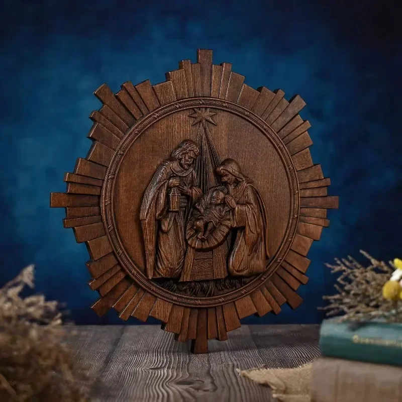 High Quality Solid Wood Three-dimensional Handcrafts Holy Statues Jesus Carving Decor