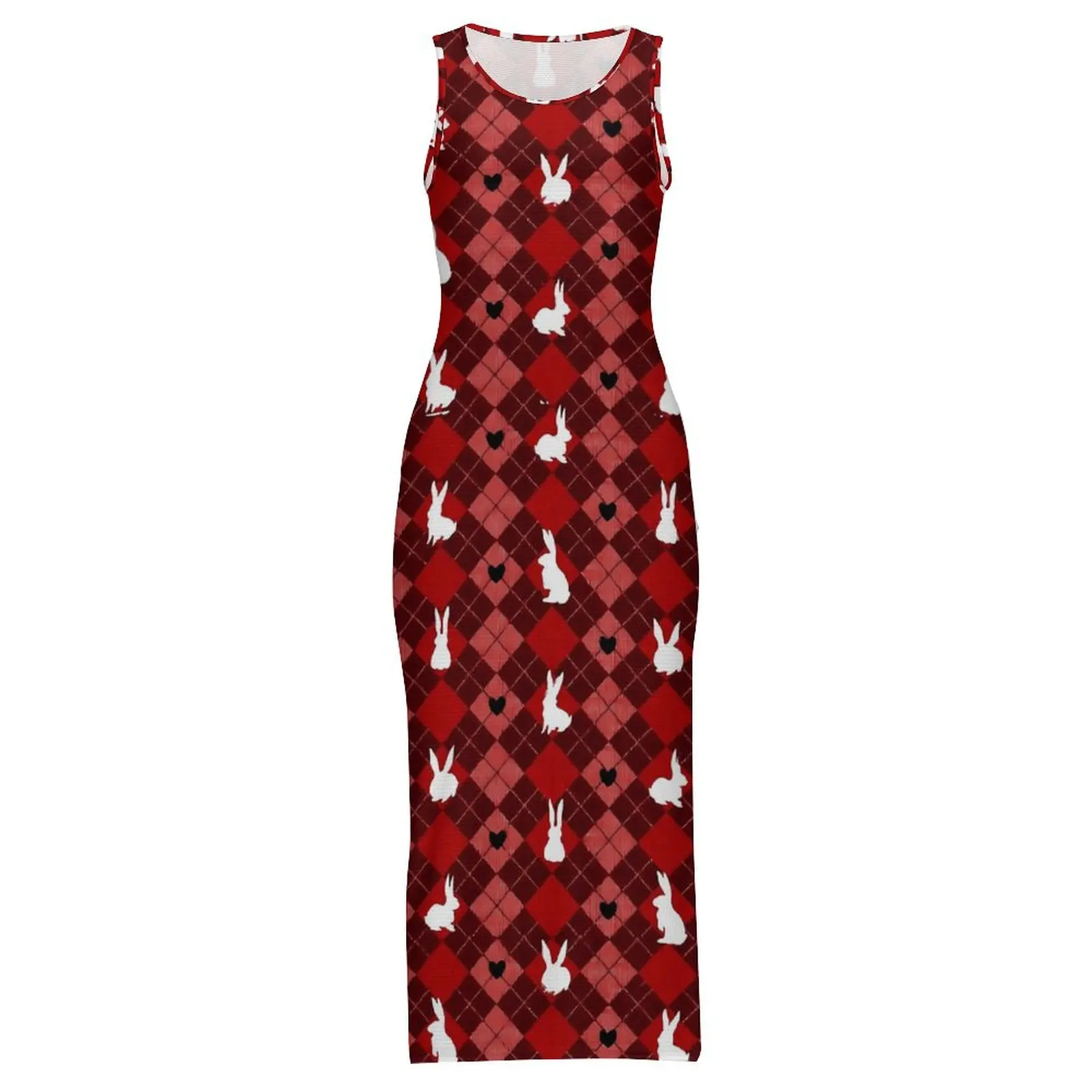 Womens Bodycon Dress 레트로 귀여운 토끼 맥시 드레스 여름 레드 화이트 버니 민소매 캐주얼 Y2k 프린트 드레스 빅 사이즈