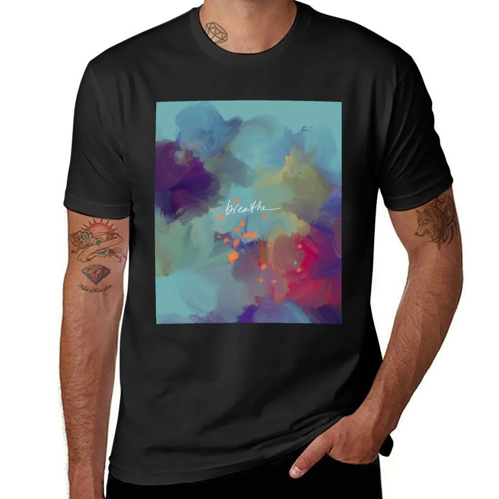 Breathe - Inspirational Blue Abstract Art - Painting by Morgan Harper Nichols T-Shirt blacks hippie clothes men graphic t shirts