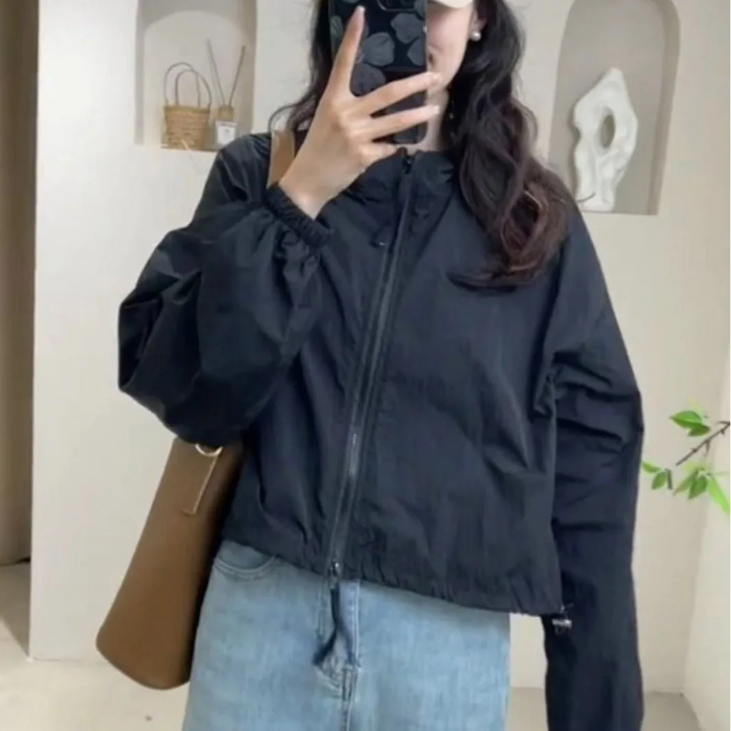 Un Protection Jacket Women Summer Lightweight Hooded Bomber Jacket New Zip-Up Sweatshirt Crop Jacket Loose Versatile Top Clothes