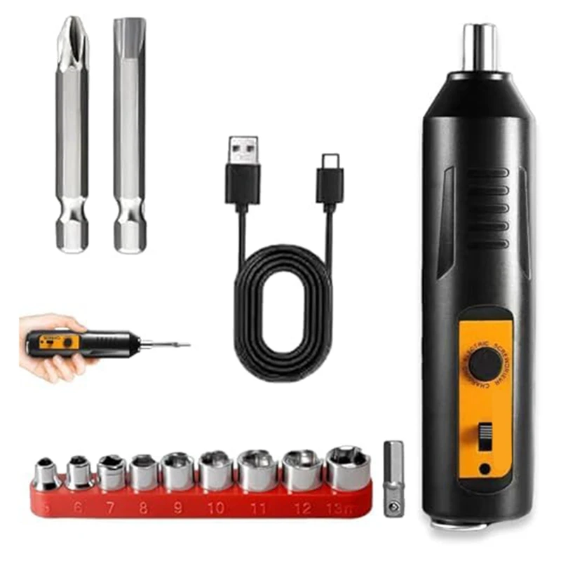 

HLZS-Electric Screwdriver,Automatic Home Repair Tool Kit With Led Light,USB Rechargeable Cordless Magnetic Screwdriver