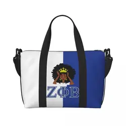 Custom Large Zeta Phi Beta Sorority Tote Bag Women ZOB Greek Letter 1920 Shopper Shoulder Beach Gym Travel Bag