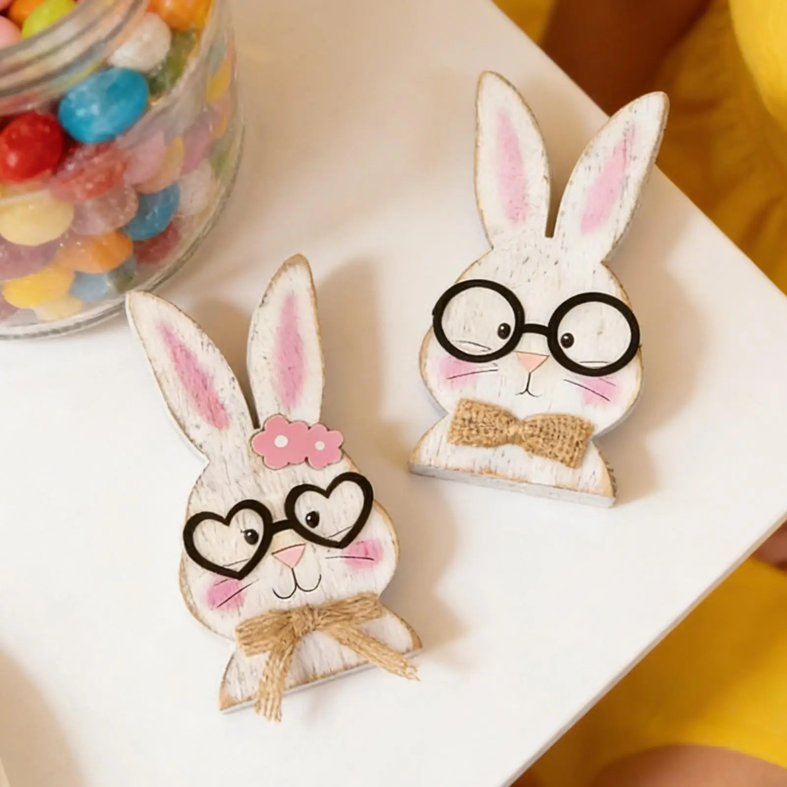 2pcs Easter Table Sign Wooden Bunny Home Decoration Table Centerpiece Signs for Kitchen Living Room Workplace Shelf Mantel
