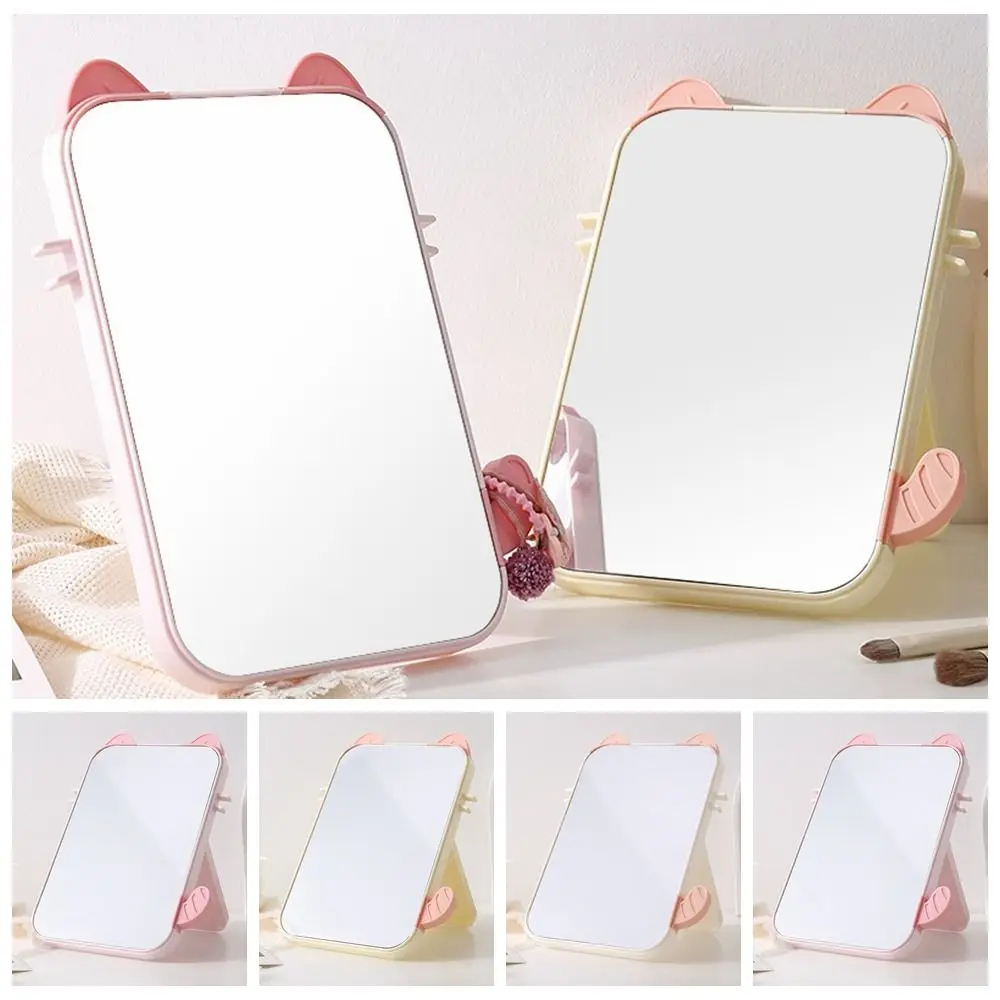 Miroir de maquillage avec oreilles de chat HD, style Ins, miroirs en élasthanne mignons simples, document de bonbons, dessin animé, déterminer le miroir de bureau