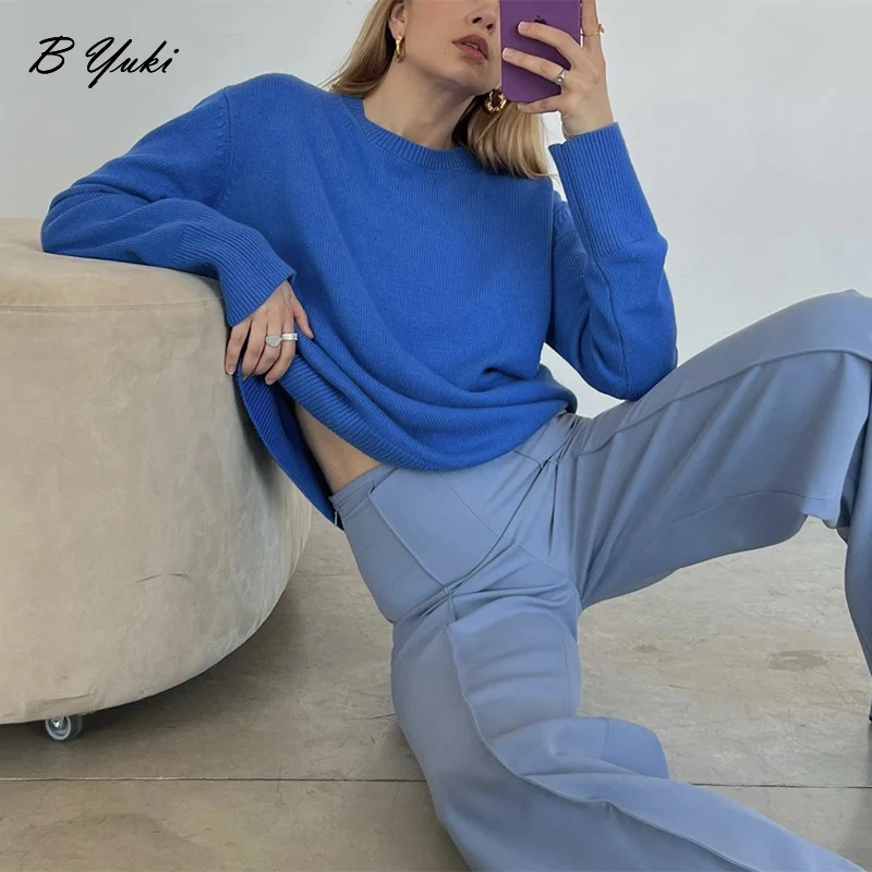 Blessyuki Basic Cashmere Knitted Sweaters Women 2023 Autumn Winter Loose O-neck Simple Pullover Female Casual Solid Soft Jumper