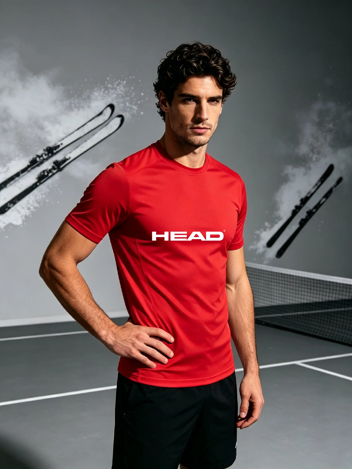 HEAD Men T‑Shirt Crew Neck Short Sleeve Loose Oversized Tee Chest Side Sleeve Letter Graphic Top For Sports Street Daily Wear