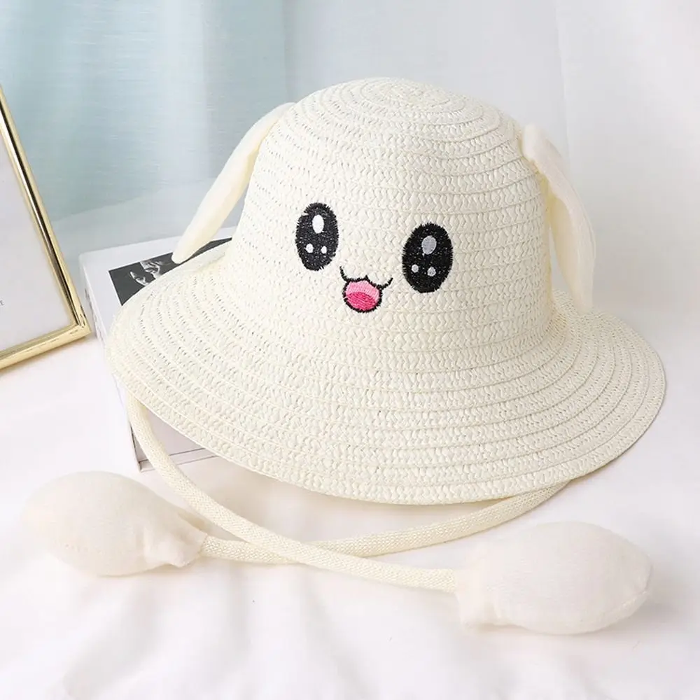 Wide Brim Girl Gift Rabbit Moving Ears Summer Fisherman's Hat Korean Style Girl Cap Bucket Cap Children Straw Hat Sun Visor Hat