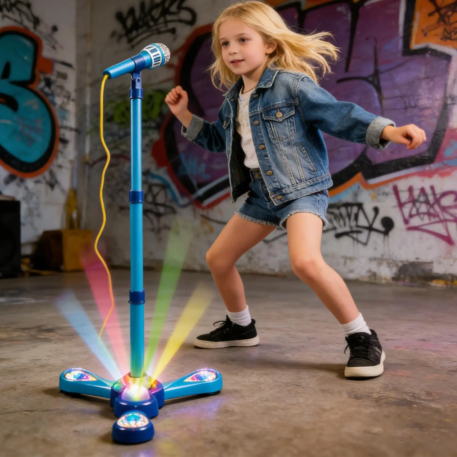 ميكروفون صدى للأطفال مع ضوء تفاعلي ملون للموسيقى ألعاب الغناء ميكروفونات الكاريوكي لعبة لوازم ممتعة للأولاد والبنات