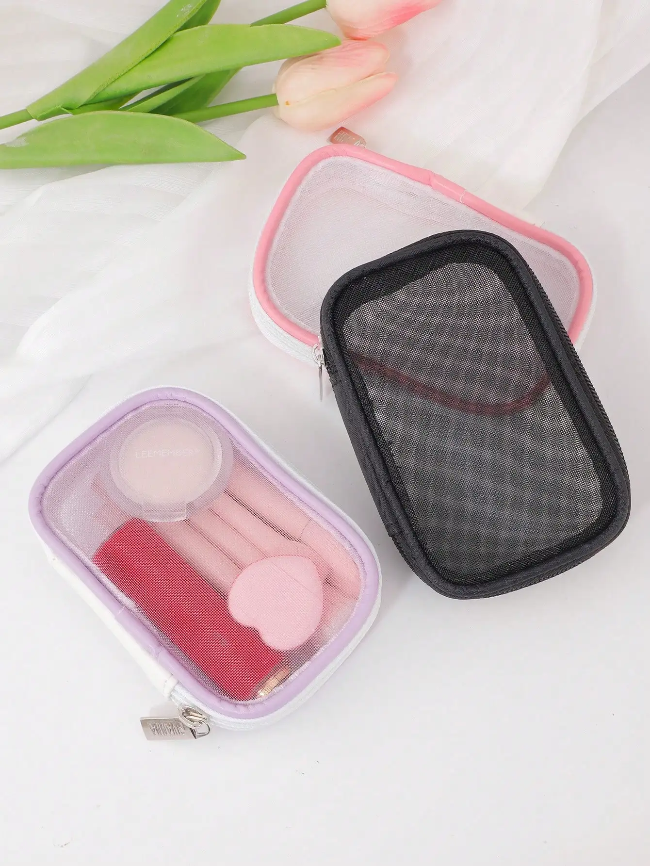 1/2 Pcs Mini Transparent Mesh Coin Purse Coin Storage Organizer Portable Data Cable Storage Bag view 5