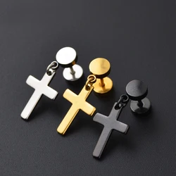 WKOUD 1 Pair Barbell Style Cross Hanging White Black Gold Color Stainless Steel Female Male Stud Earrings Women Men Studs Y2K