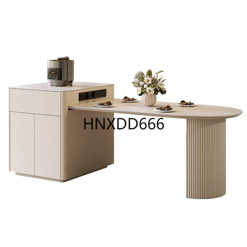 

Island table integrated household retractable small apartment rock slab