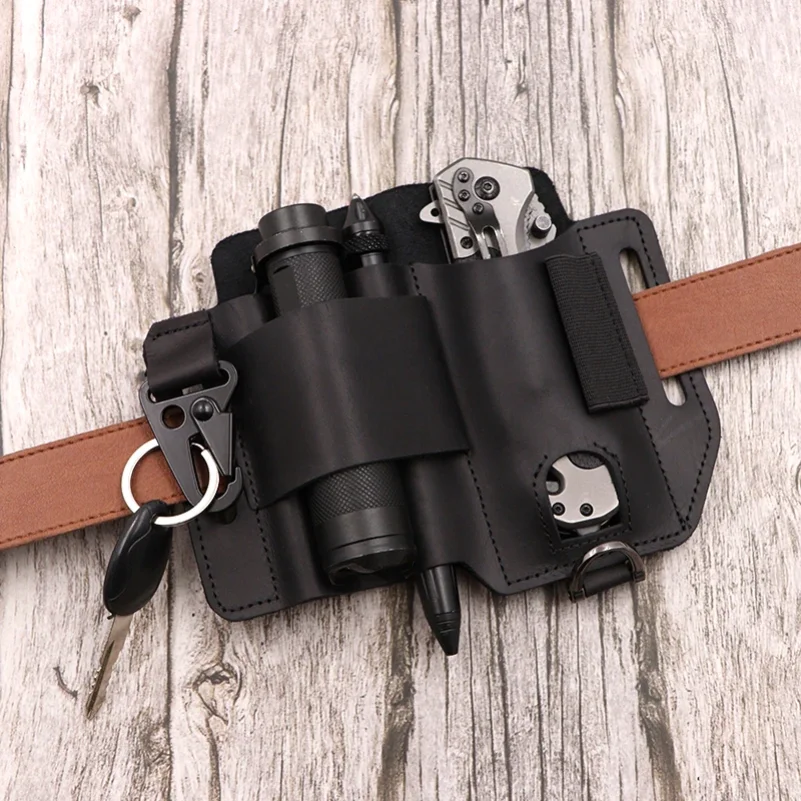 Genuine Leather Outdoor Tactical Waist Pack Multi-functional EDC Tool Storage Bag Hanging Field Tactical Tool Pouch for Sports C