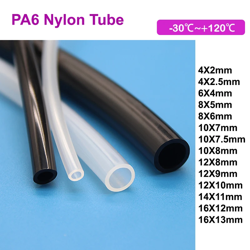 High Pressure PA6 Nylon Tube Clear Black Dia 2.5 4 6 8 9 10 11 12 13mm Pneumatic Air Compressor Smooth Rigid Polyamide Oil Pipe