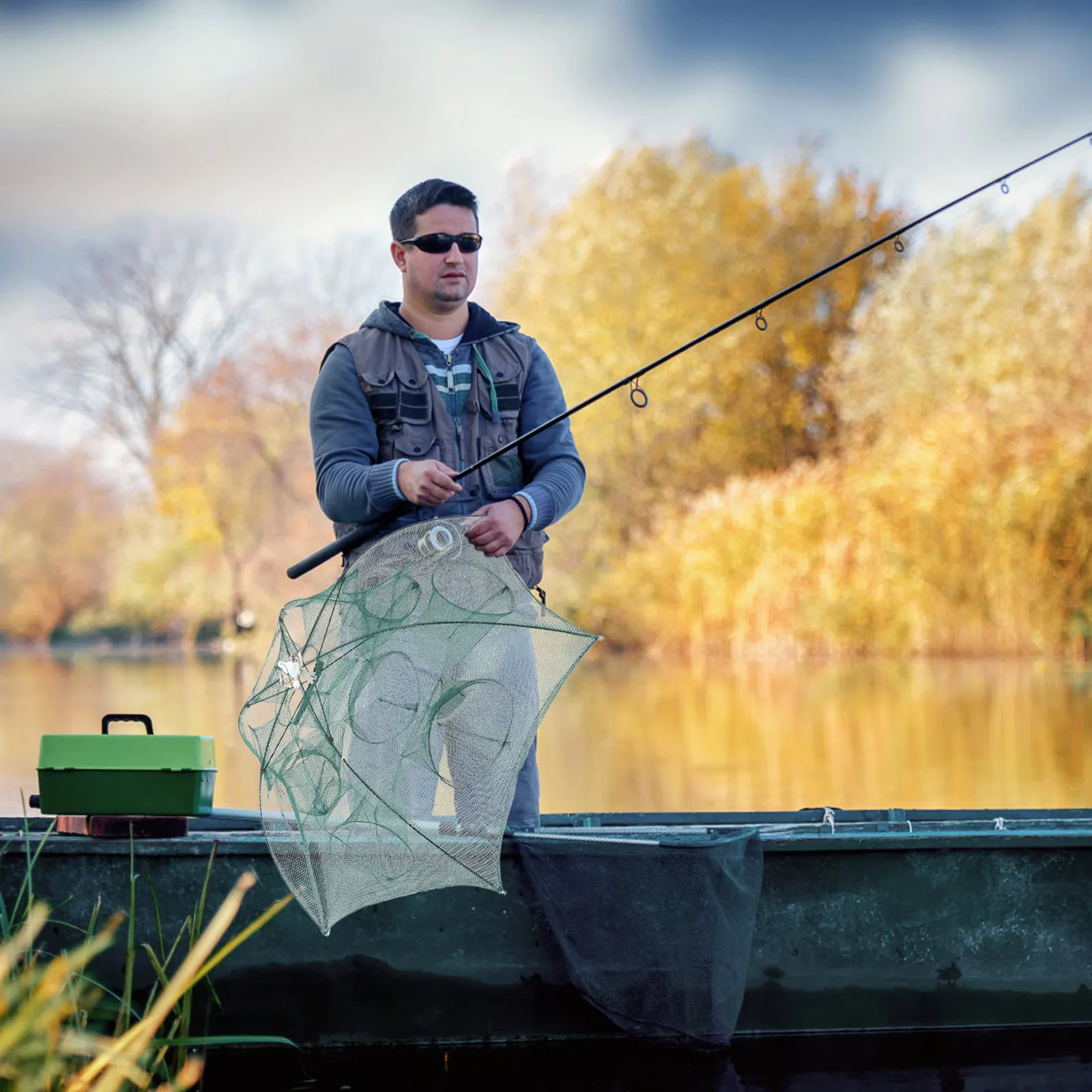 

Складная рыболовная сеть-парашют с 12 входами для ловли крабов, омаров, креветок, раков, гольяна. Прочная, легкая, садковая ловушка-клетка.