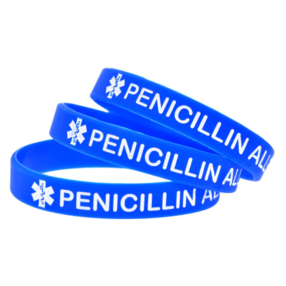 1 PC PENICILLIN ALLERGY Silicone Rubber Wristband For Emergency Debossed Logo