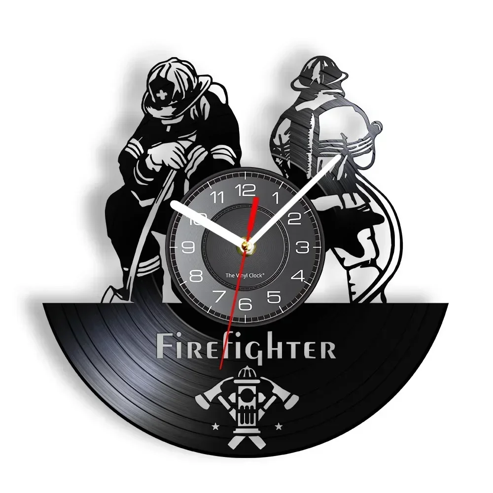 Firefighter Fire Control Protection Design Vinyl Record Wall Clock Rescue Department Soldier Wall Art Retro Album Longplay Watch