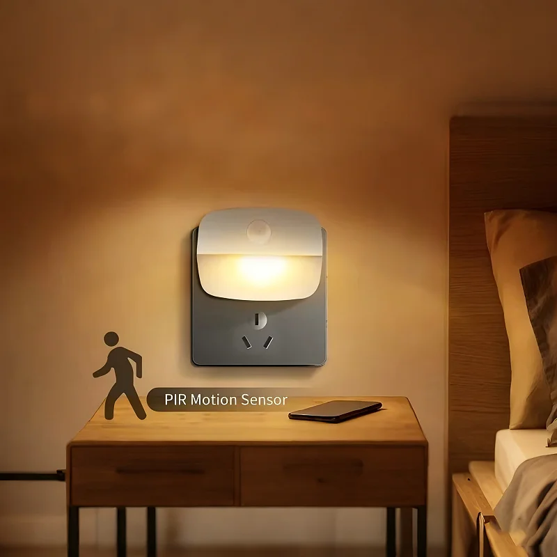 

EU Plug Night Light PIR Sensor Automatic Sensor On/Off Bedside Light For Bedroom Washroom Children's Room Closet Night Lighting