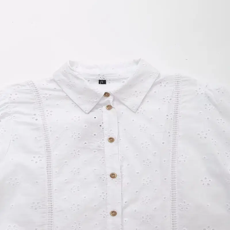 

Summer 2024 Women's Faion Design Sense Hollow out Embroidery irt Versatile Slimming Sle Long Sve V-Ne Commute Wear
