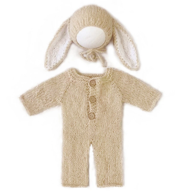 Newborn Photography Outfit Bunny Knitted Wool Baby Hat Jumpers baby photoshoot props  Clothing